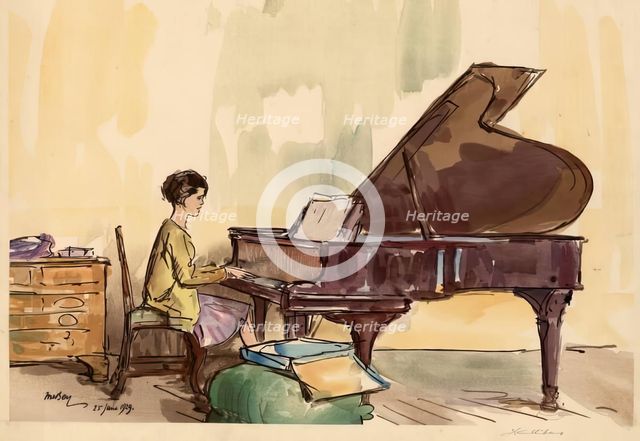 Girl Playing a Piano. Creator: Urushibara Mokuchu.
