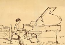 Girl Playing a Piano. Creator: Urushibara Mokuchu