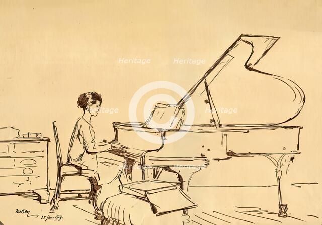 Girl Playing a Piano. Creator: Urushibara Mokuchu.