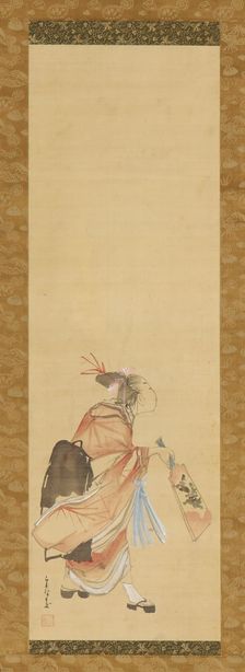 Girl playing battledore and shuttlecock, 1615-1868. Creator: Hishikawa Sori