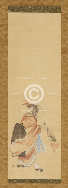 Girl playing battledore and shuttlecock, 1615-1868. Creator: Hishikawa Sori.