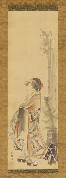 Girl playing battledore and shuttlecock, 1615-1868. Creator: Hishikawa Sori