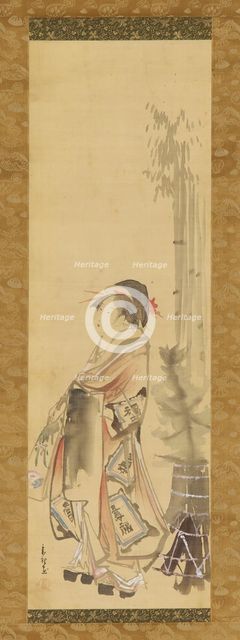 Girl playing battledore and shuttlecock, 1615-1868. Creator: Hishikawa Sori.