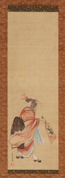 Girl playing battledore and shuttlecock, 1615-1868. Creator: Hishikawa Sori