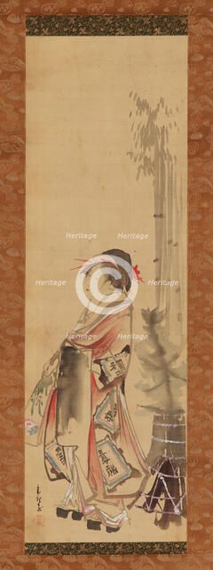 Girl playing battledore and shuttlecock, 1615-1868. Creator: Hishikawa Sori.