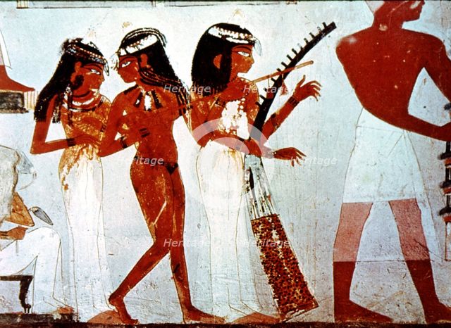 Girl playing the harp, fresco in the chapel of Nakht in the Valley of the Kings.