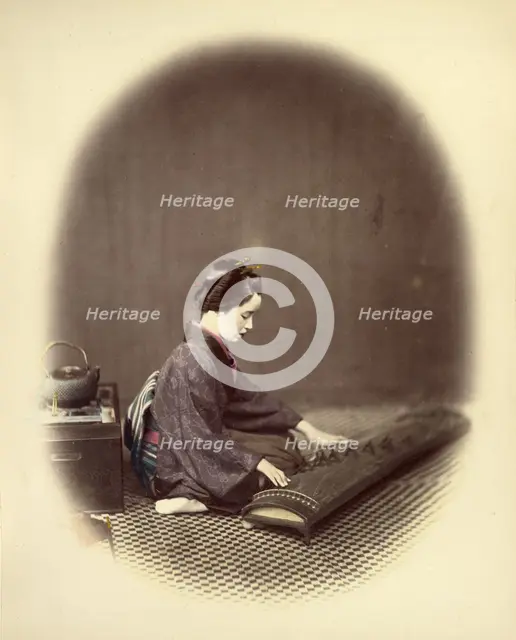 Girl Playing the Koto, 1866-1867. Creator: Felice Beato.