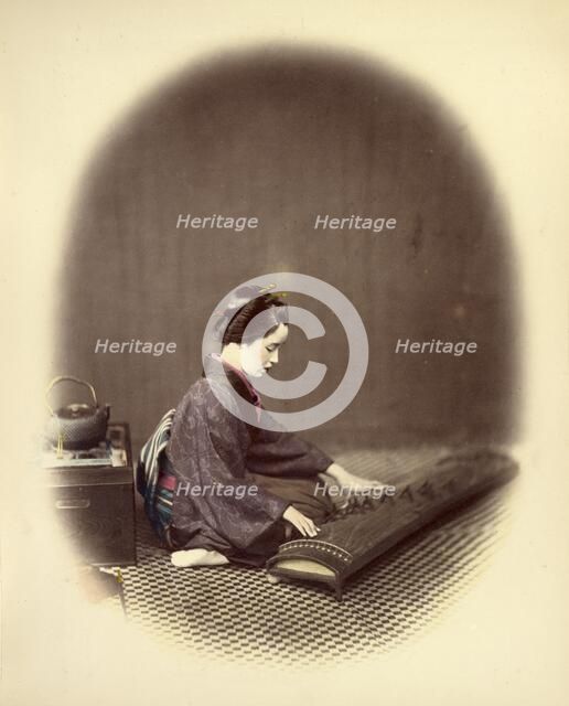 Girl Playing the Koto, 1866-1867. Creator: Felice Beato.