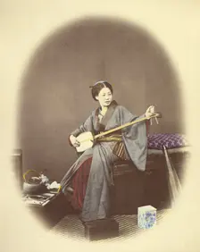 Girl Playing the Samisen, 1866-1867. Creator: Felice Beato