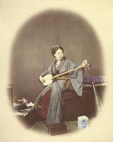 Girl Playing the Samisen, 1866-1867. Creator: Felice Beato
