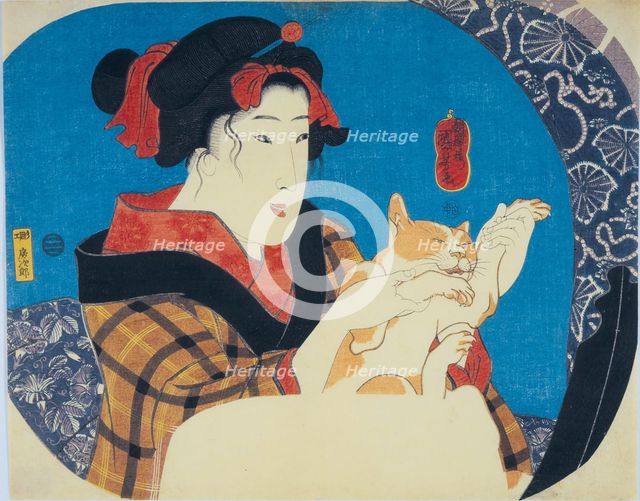 Girl Playing with Cat, c1845. Creator: Kuniyoshi, Utagawa (1797-1861).
