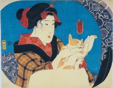 Girl Playing with Cat, c1845. Creator: Kuniyoshi, Utagawa (1797-1861)