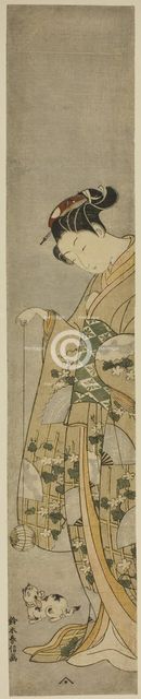Girl Playing with a Cat, c. 1769/70. Creator: Suzuki Harunobu.