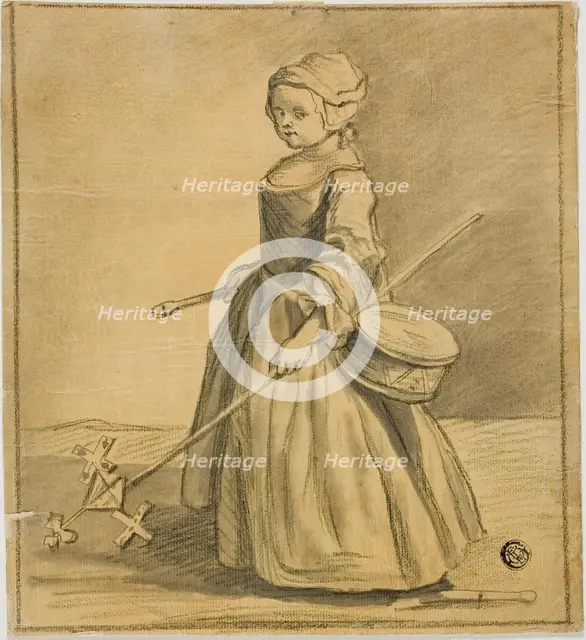 Girl Playing with Drum, n.d. Creator: Unknown.