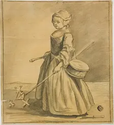 Girl Playing with Drum, n.d. Creator: Unknown
