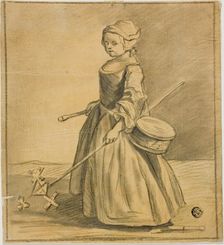 Girl Playing with Drum, n.d. Creator: Unknown