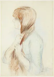 Girl Plaiting her Hair (La Natte), 1894. Creator: Berthe Morisot