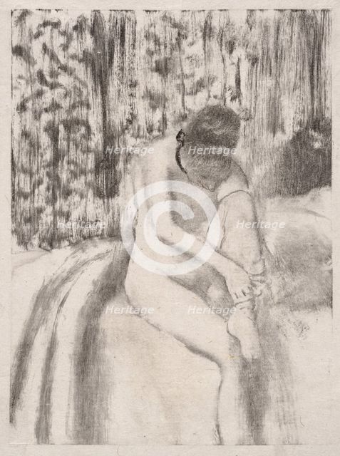 Girl Putting on Her Stockings, 1876-77. Creator: Edgar Degas.