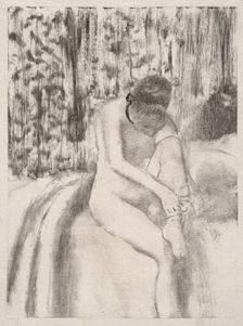 Girl Putting on Her Stockings, 1876-77. Creator: Edgar Degas