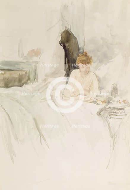 Girl Reading in Bed, 1879-1888. Creator: James Abbott McNeill Whistler.