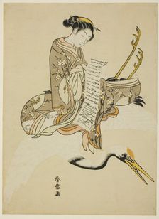 Girl Riding a Crane (parody of Hi Chobo [Chinese: Fei Zhangfang]), c. 1766/67. Creator: Suzuki Harunobu