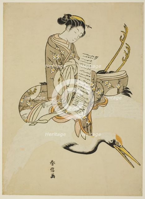 Girl Riding a Crane (parody of Hi Chobo [Chinese: Fei Zhangfang]), c. 1766/67. Creator: Suzuki Harunobu.