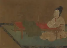 Girl seated at an embroidery frame, Ming dynasty, 15th century. Creator: Unknown