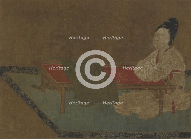 Girl seated at an embroidery frame, Ming dynasty, 15th century. Creator: Unknown.