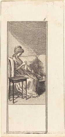 Girl Seated, Sewing, 1784. Creator: Daniel Nikolaus Chodowiecki