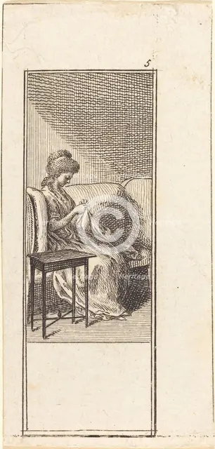 Girl Seated, Sewing, 1784. Creator: Daniel Nikolaus Chodowiecki.