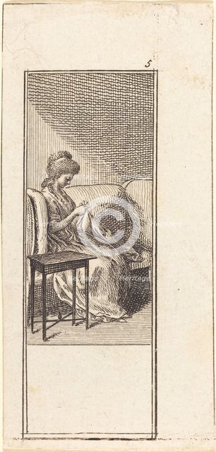 Girl Seated, Sewing, 1784. Creator: Daniel Nikolaus Chodowiecki.