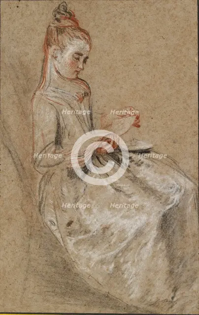 Girl seated with a Book of Music on her Lap, early 18th century. Artist: Jean-Antoine Watteau.