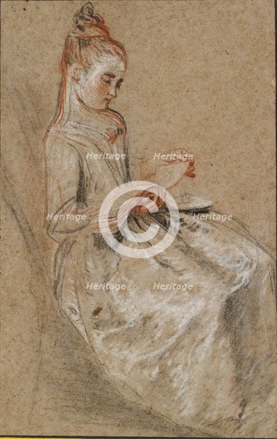 Girl seated with a Book of Music on her Lap, early 18th century. Artist: Jean-Antoine Watteau.