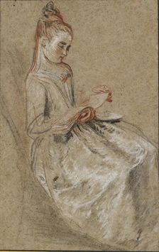 Girl seated with a Book of Music on her Lap, early 18th century. Artist: Jean-Antoine Watteau