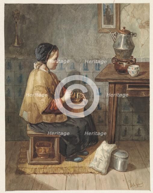 Girl sitting on a stool, 1838-1899. Creator: Joseph de Groot.