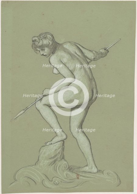 Girl Spearing Dolphin, c. 1900. Creator: Elihu Vedder.