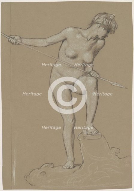Girl Spearing Dolphin, c. 1900. Creator: Elihu Vedder.