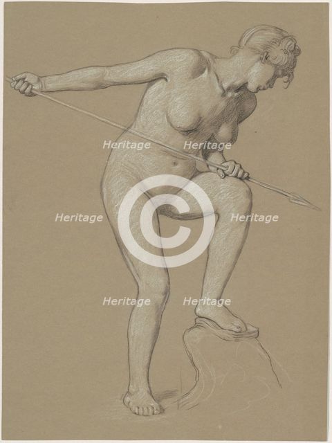 Girl Spearing Dolphin, c. 1900. Creator: Elihu Vedder.