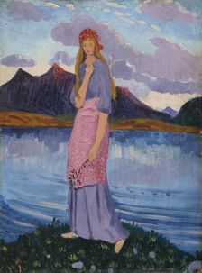 Girl standing by a lake 1911-12 Artist: James Dickson Innes