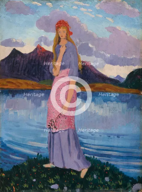 'Girl standing by a lake', 1911-12 Creator: James Dickson Innes.
