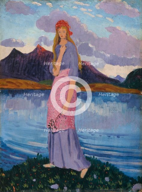 'Girl standing by a lake', 1911-12 Creator: James Dickson Innes.