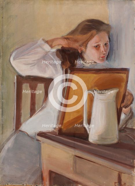 Girl Straightening Her Hair, 1902. Creator: Magnus Enckell.