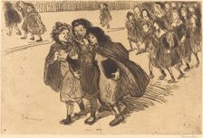Girls Coming from School (Gamines sortant de l'ecole), 1911. Creator: Theophile Alexandre Steinlen