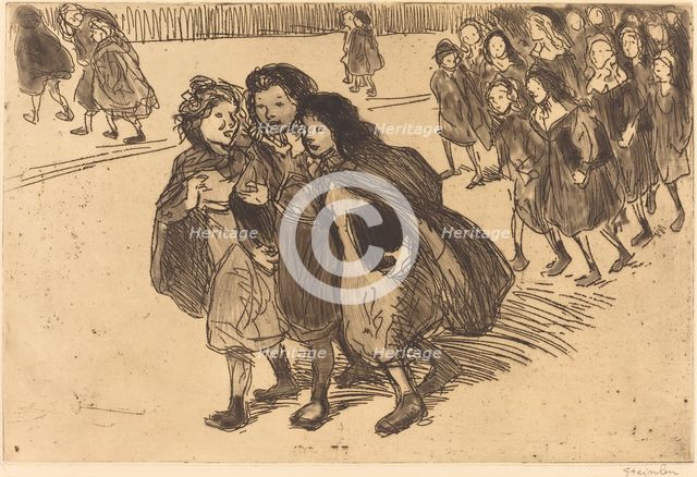 Girls Coming from School (Gamines sortant de l'ecole), 1911. Creator: Theophile Alexandre Steinlen.
