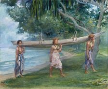 Girls Carrying a Canoe, Vaiala in Samoa, 1891. Creator: John La Farge