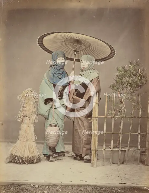 Girls Carrying Paper Lantern in Winter Evening, 1870s-1890s. Creator: Kusakabe Kimbei.