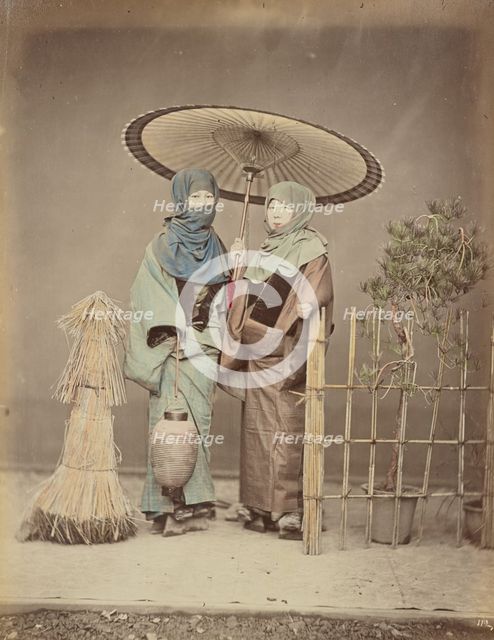 Girls Carrying Paper Lantern in Winter Evening, 1870s-1890s. Creator: Kusakabe Kimbei.