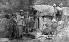 Girls and British soldiers, Chakrata hills, India, 1917