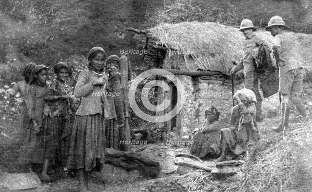 Girls and British soldiers, Chakrata hills, India, 1917. Artist: Unknown