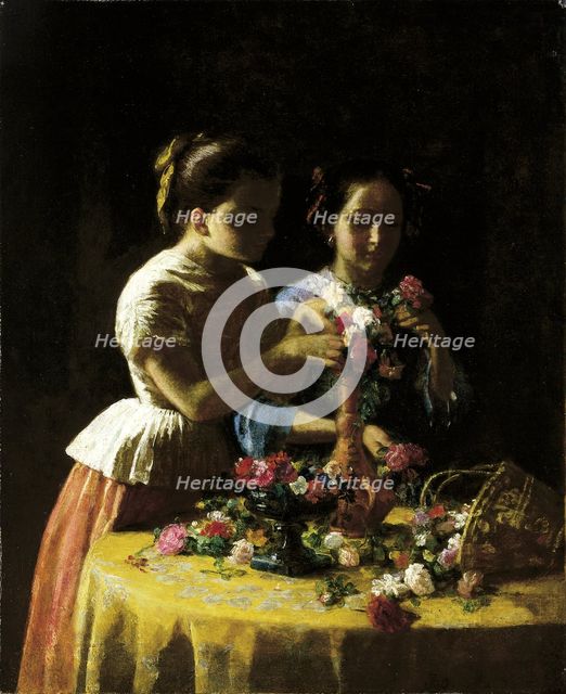 Girls and Flowers, 1855. Creator: George Cochran Lambdin.
